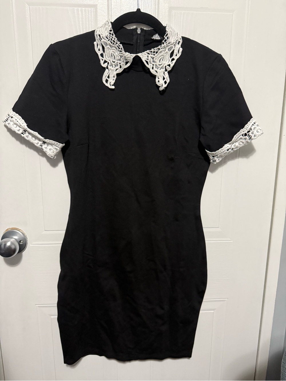 Fashion Nova Black Dress with White Lace Collar & Cuff Detail